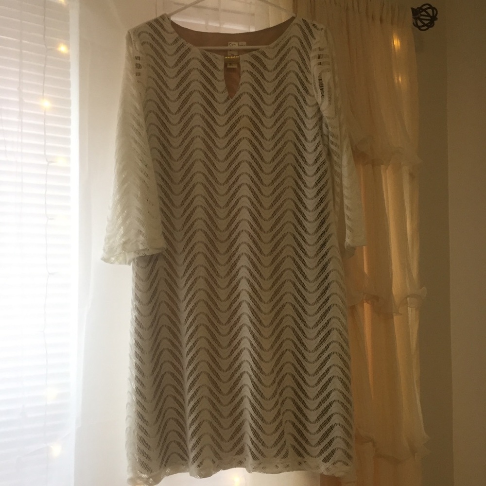 NWOT Cream Colored Dress with White Lace Overlay